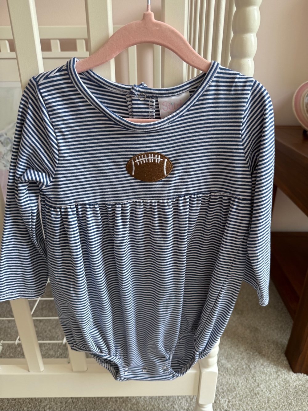 Stitchy Fish 2T Striped Football Bubble NWOT - Navy & White